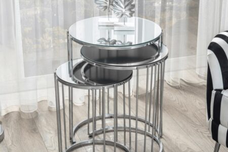 Napoli Krom Metal Ayaklı, Aynalı,3'Lü Zigon Sehpa