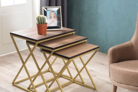 Venedik Gold Metal Ayaklı,Ceviz Kaplama Mdf'li Zigon Sehpa