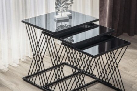 Vienna Siyah Metal Ayaklı,Füme Aynalı Zigon Sehpa