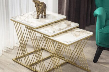 Vienna Gold Metal Ayaklı,Mermer Desenli Mdf'li Zigon Sehpa