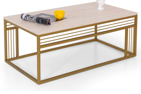 Mobievim Milano Lüks Orta Sehpa – Metal Ayaklı Traverten Üst Tablalı Dikdörtgen Sehpa 60x110 cm