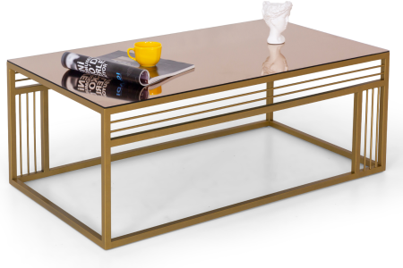 Milano Gold Metal Ayaklı Orta Sehpa – Bronz Aynalı Dikdörtgen Sehpa 60x110 cm