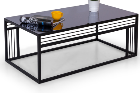 Milano Siyah Metal Ayaklı Füme Aynalı Orta Sehpa – Modern Dikdörtgen Salon Sehpası