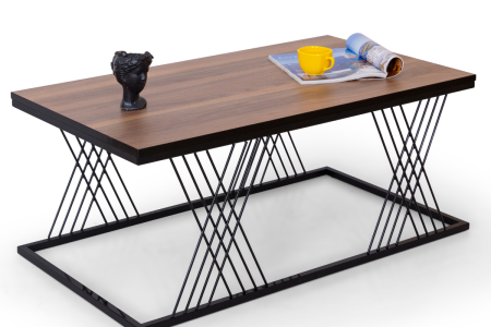 Vienna Siyah Metal Ayaklı Ceviz Üst Tablalı Orta Sehpa – Modern ve Şık Tasarım